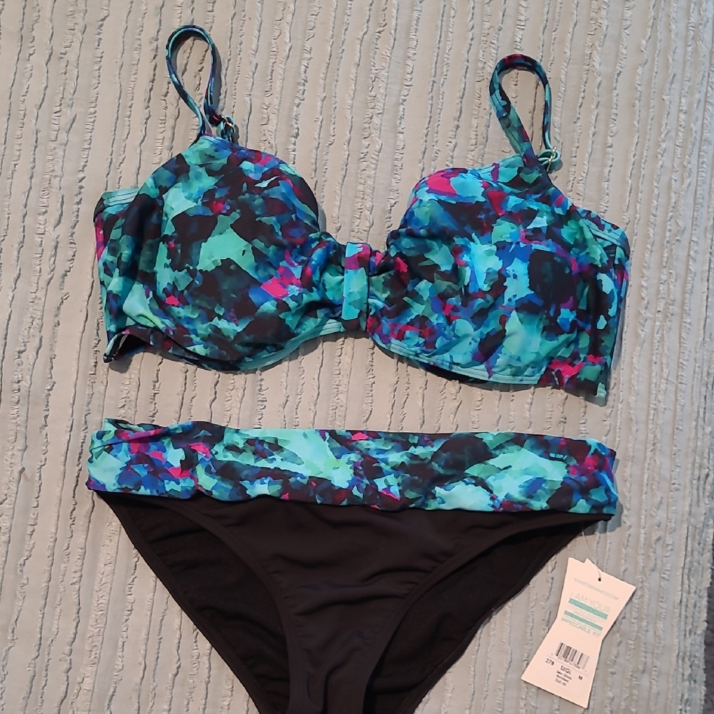 Sunsets California Vibrant Blue and Green Bikini with Adjustable Straps